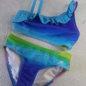 Rainbow Bikini Swim Set | XS (4-5) | xhilaration | Ruffle Neckline One Shoulder